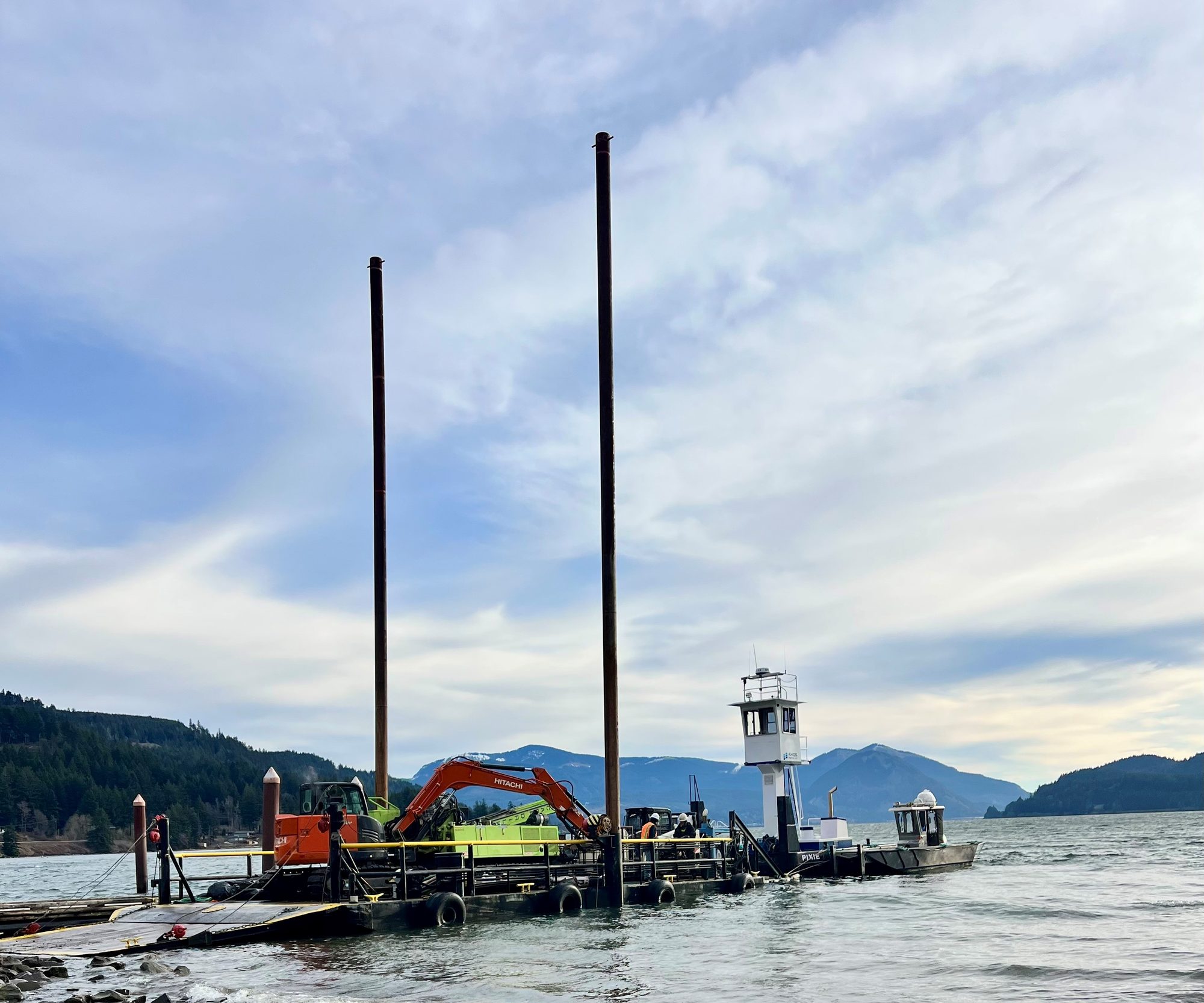 AX50 ramp/spud barge alongside the dock