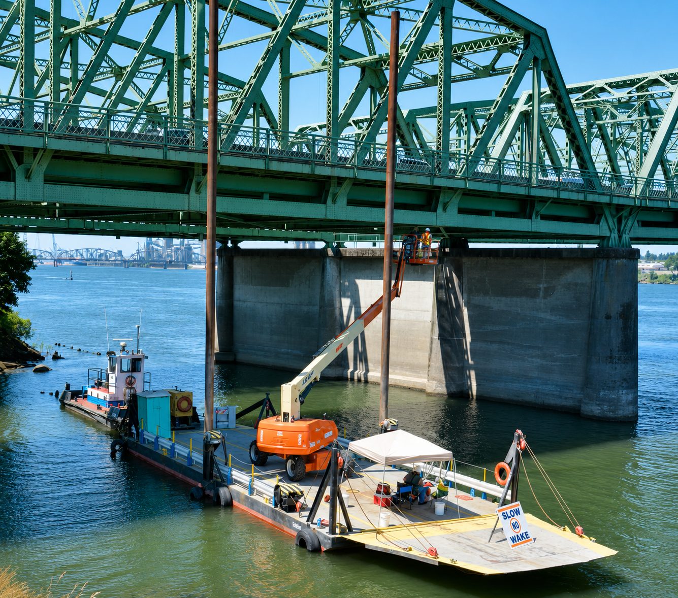AX60 ramp/spud barge with twin spuds raised