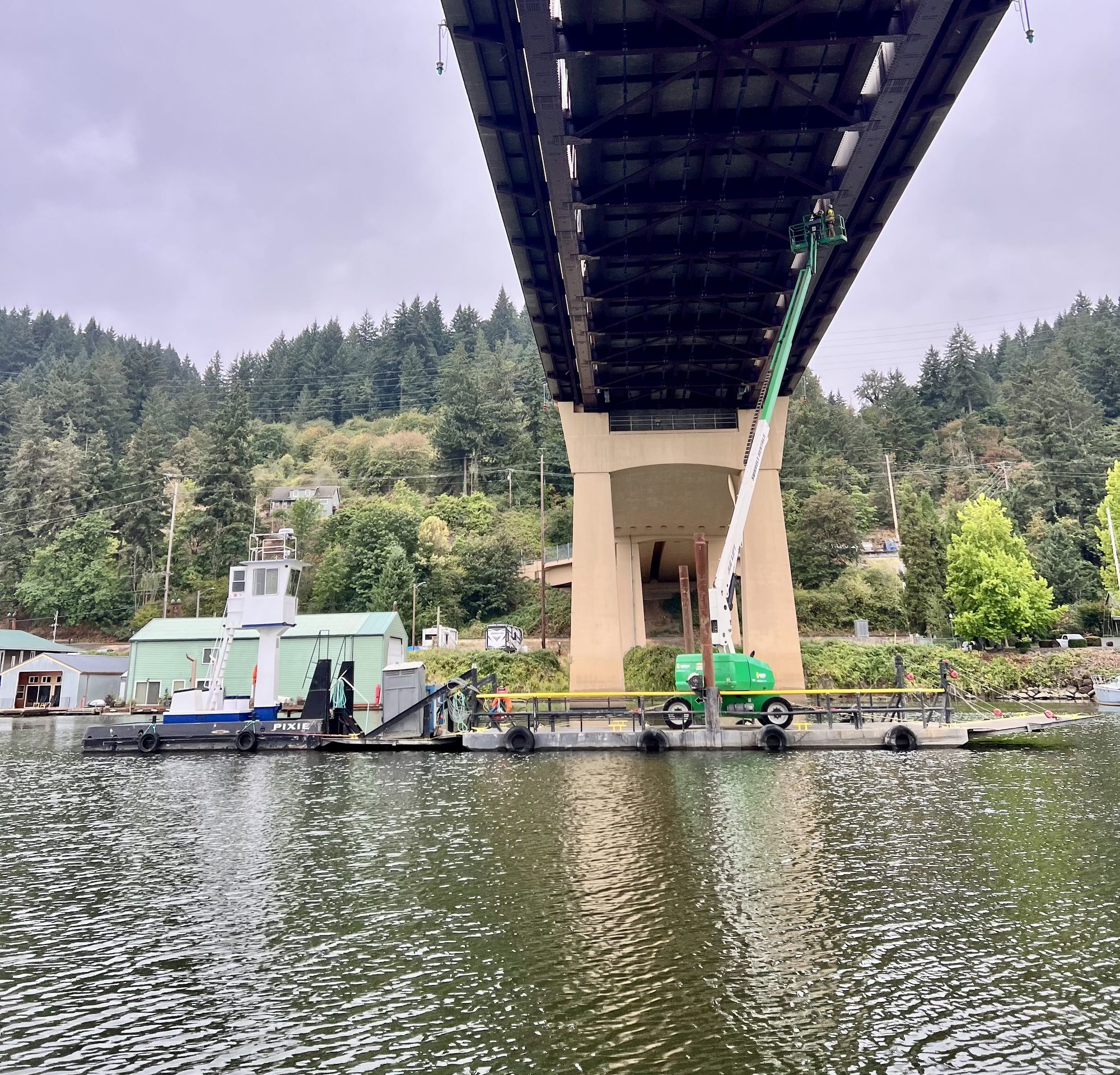 PIXIE on a bridge inspection job under a Portland bridge